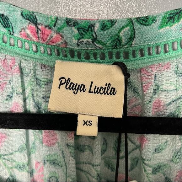 NWT Playa Lucila Floral Tiered Mini Dress Green Flowy Beach Boho Women’s Size S - Picture 5 of 8